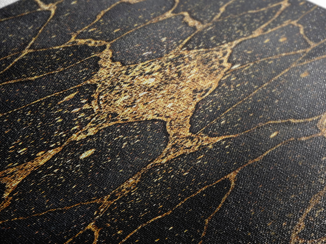 Black Gold Kintsugi Crackle Wall Art, Abstract Stone Canvas Print, Luxury Modern Home Decor, Earth Tone Art Gift For Living Room