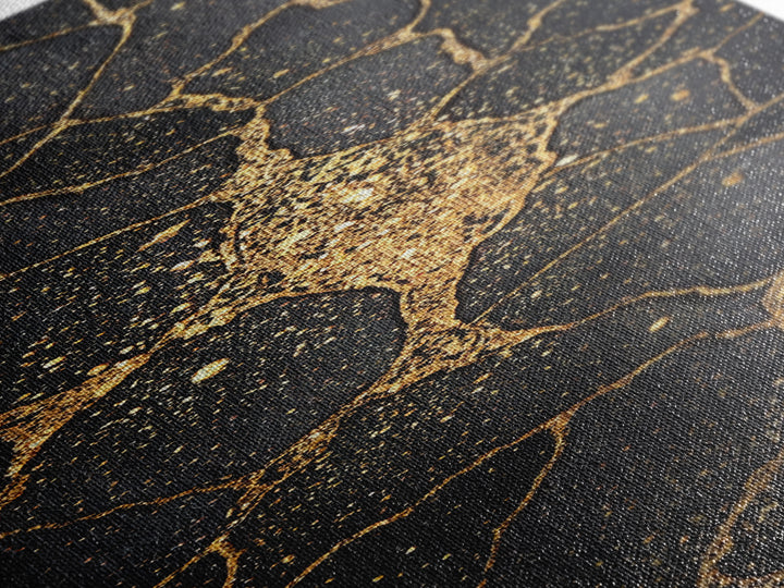 Black Gold Kintsugi Crackle Wall Art, Abstract Stone Canvas Print, Luxury Modern Home Decor, Earth Tone Art Gift For Living Room