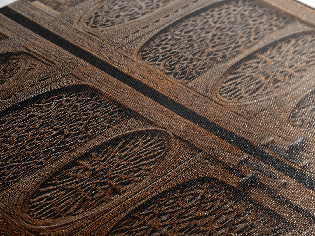 Intricate Antique Wooden Door Canvas Print, Moroccan African Wall Art, Tribal Pattern Decor, Bohemian Home Decor Statement