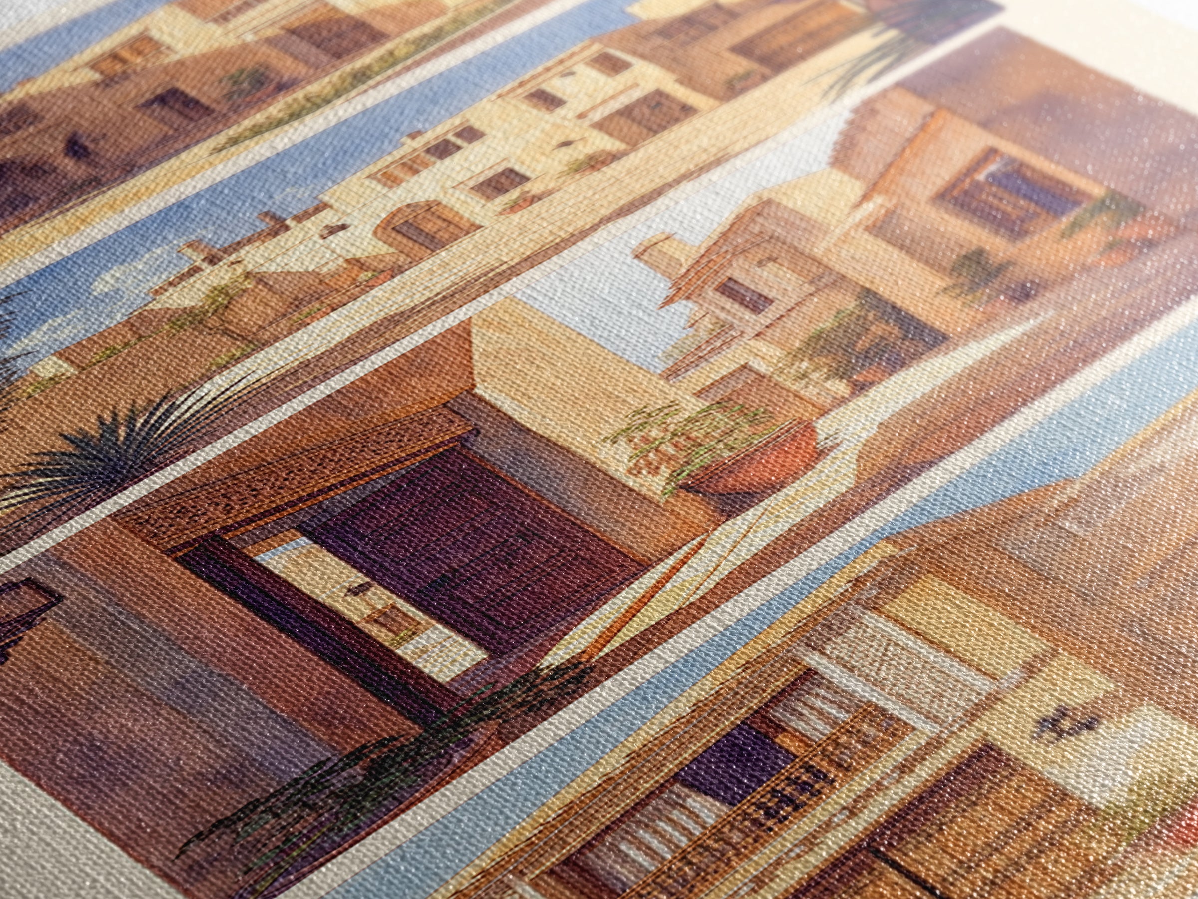 Desert Courtyard Architecture Wall Art, Morocco Travel Poster, African Inspired Decor, Sunlit Villa Canvas Print, Gift For Her