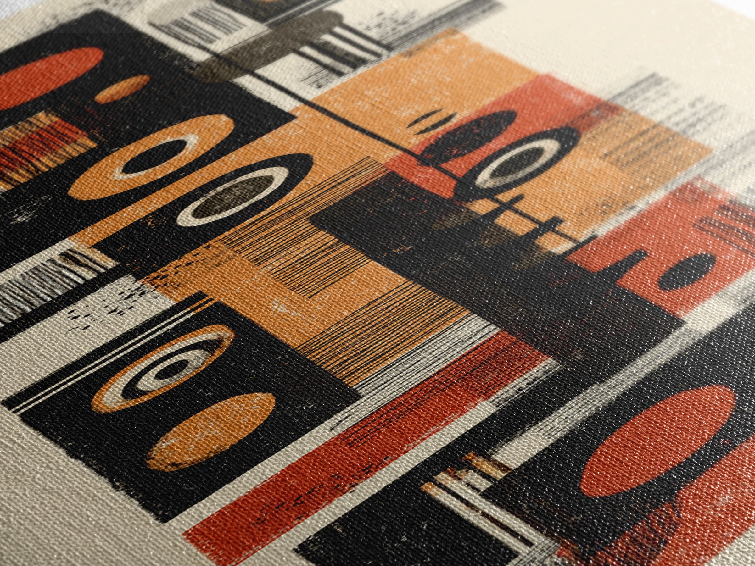 Orange Black Mid Century Geometric Blocks Canvas Print, Abstract African Inspired Wall Decor, Modern Minimalist Office Art