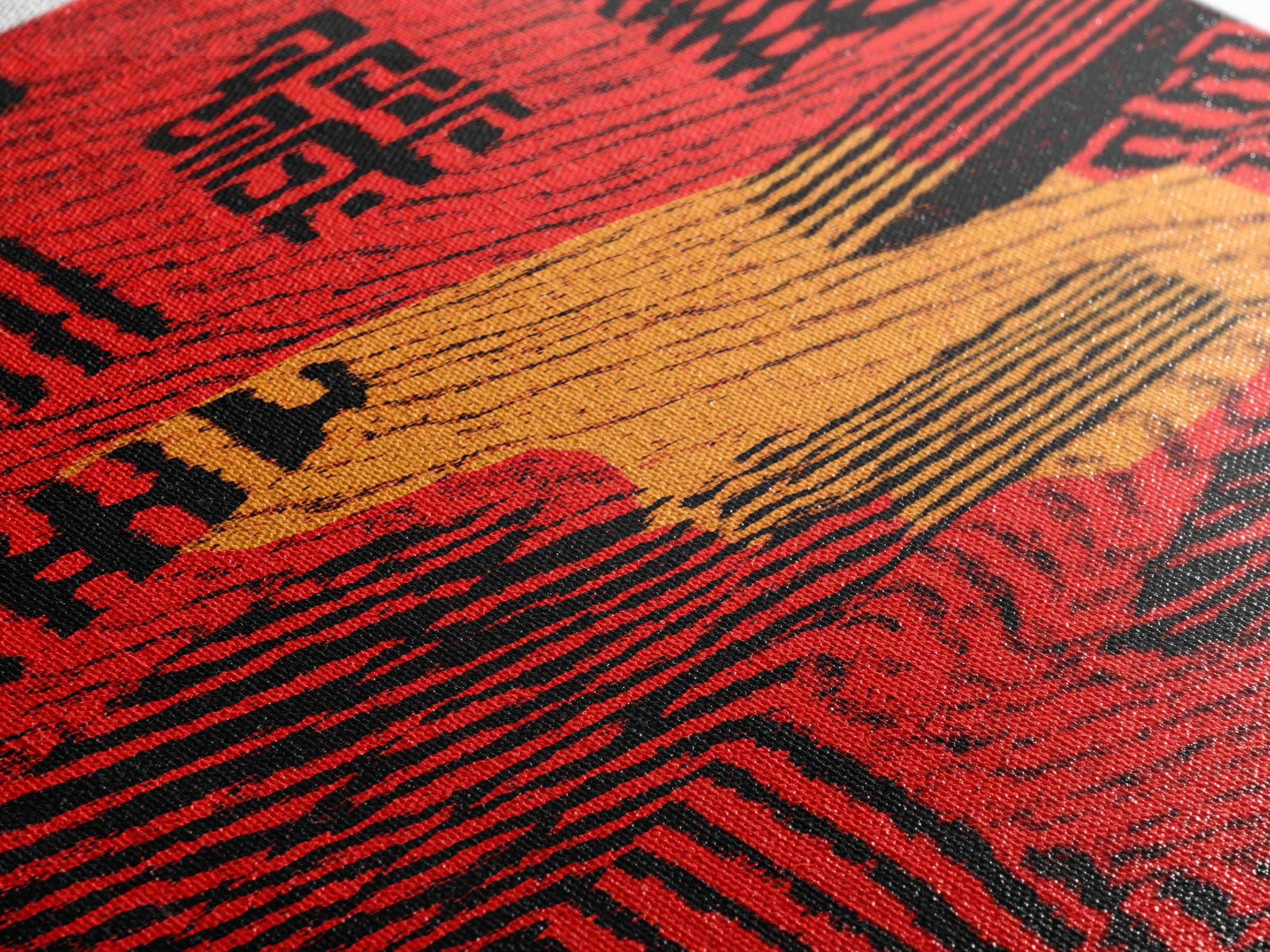 Red Orange Mud Cloth Textile Pattern Canvas Print, Abstract African Tribal Wall Decor, Bold Ethnic Home Decor Gift For Her