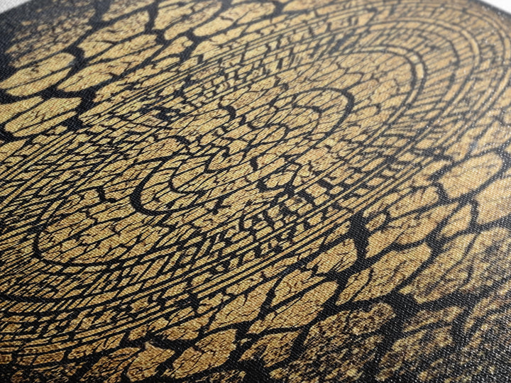 Gold Spiral On Black Cracked Texture Wall Art, African Inspired Abstract Canvas Print, Luxe Tribal Modern Home Decor Gift