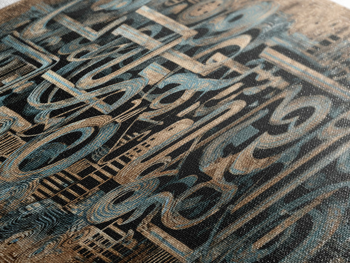 Intricate Teal Circuit Glyphs And Tribal Patterns Wall Art, Abstract African Art Decor, Geometric Canvas Print For Office