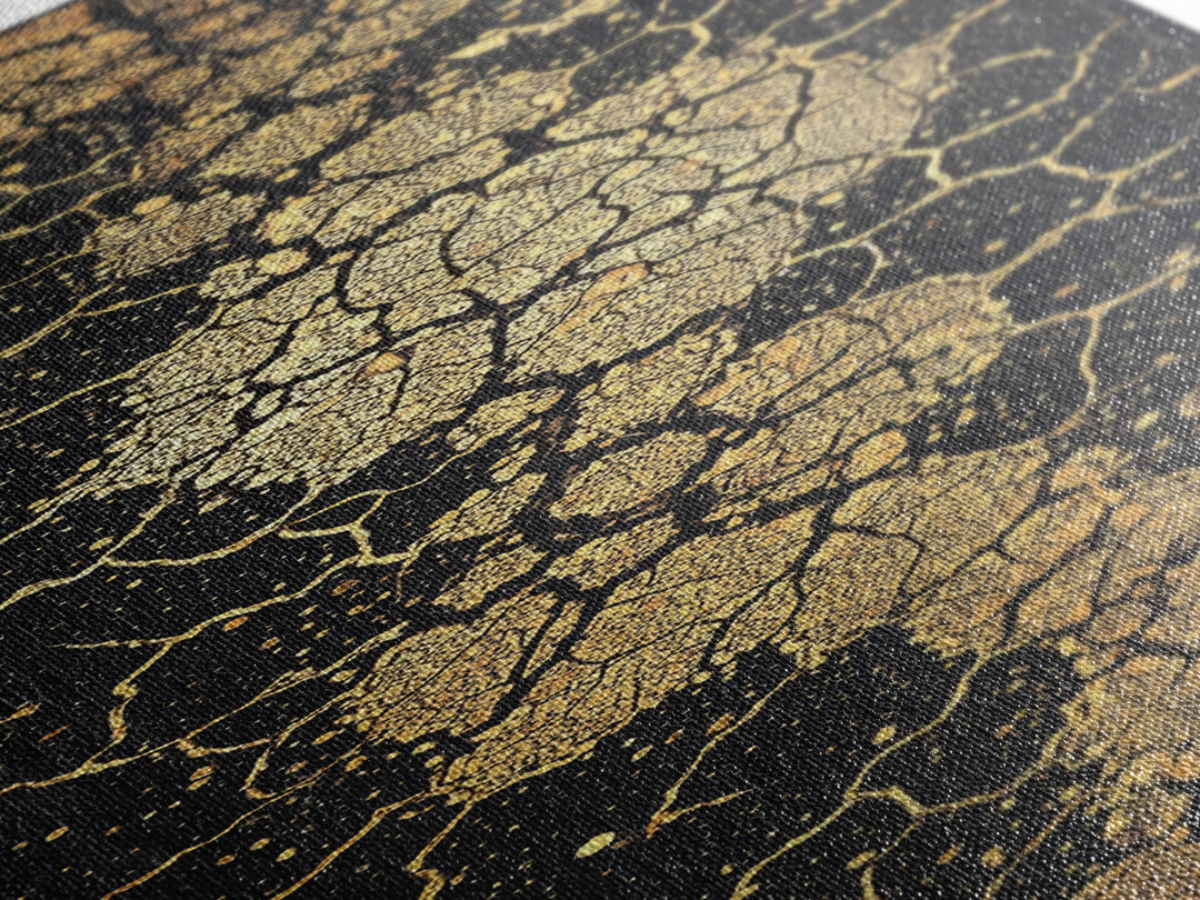 Abstract Gold Cracked Stone Wall Art, Black And Gold African Inspired Canvas Print, Luxury Texture For Modern Home Decor