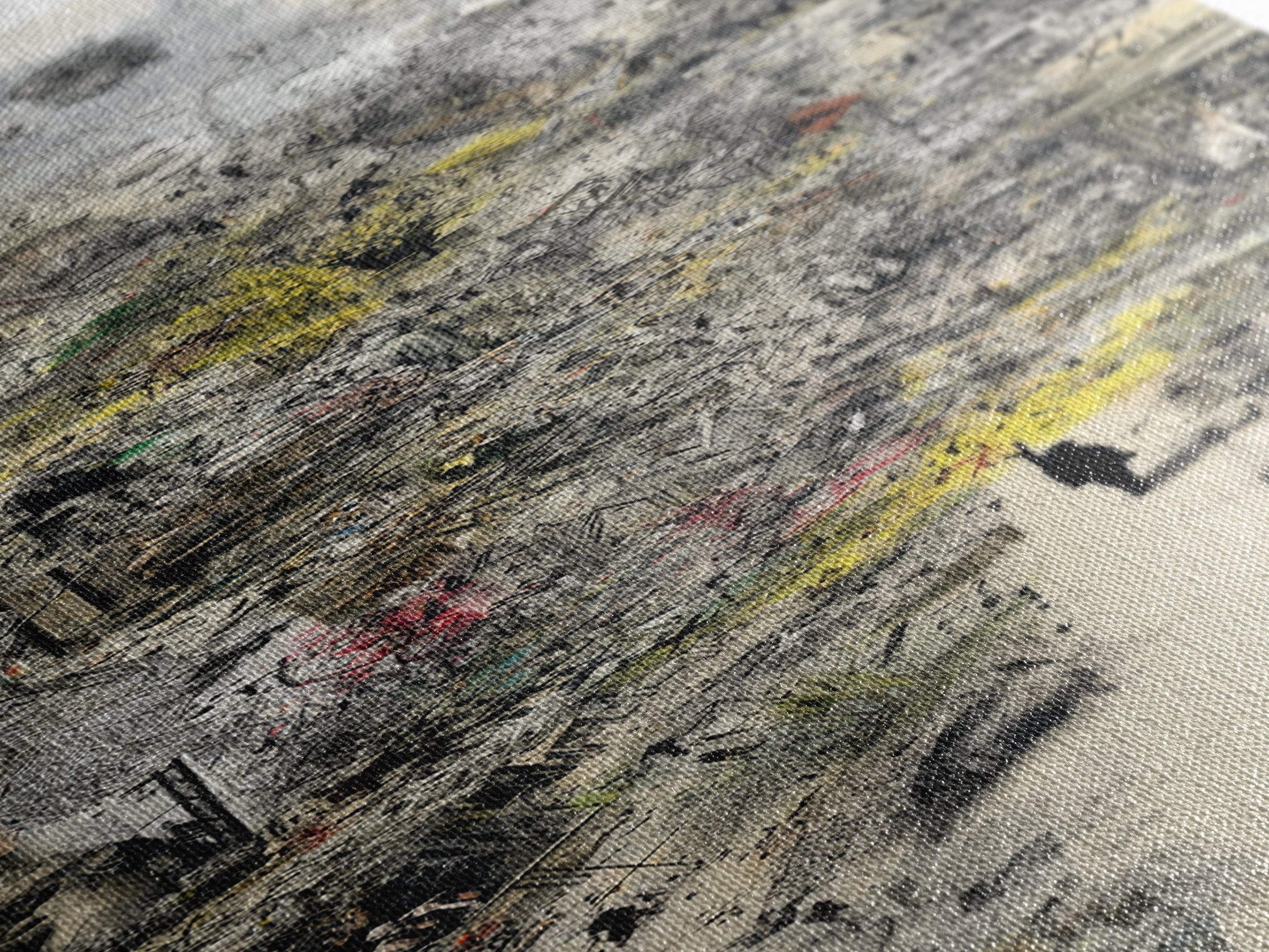 Dreamy Abstract City Ruins Wall Art, Gray Yellow Urban Landscape, Contemporary Canvas Print, Statement Office Decor Gift