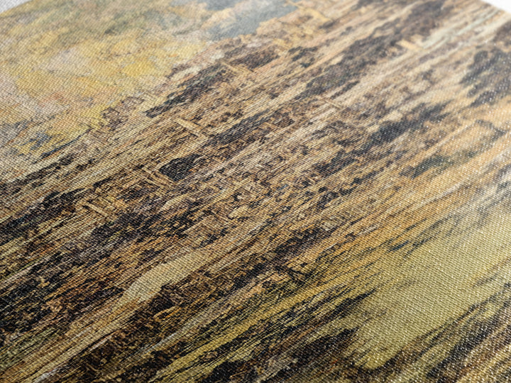 Ochre Abstract River City Wall Art, Modern African Art, Textured Skyline Painting, Large Canvas Wall Decor For Office Art