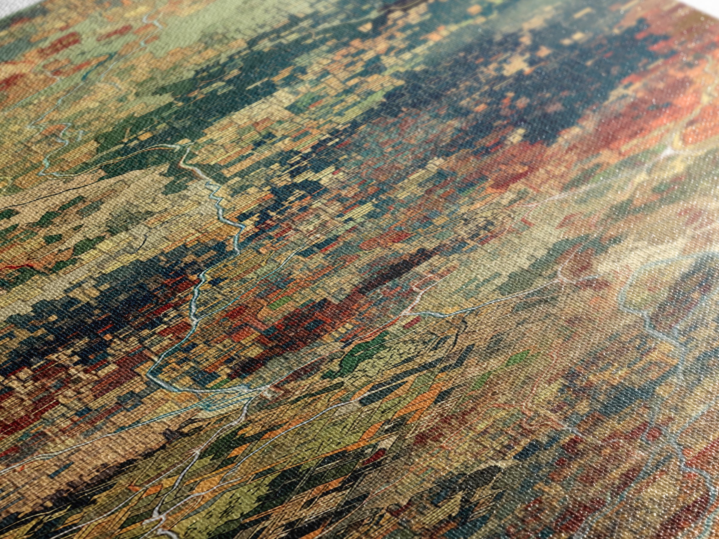 Pixelated Aerial Landscape Wall Art, Abstract African Map Inspired Print, Green Orange Modern Canvas, Statement Home Decor