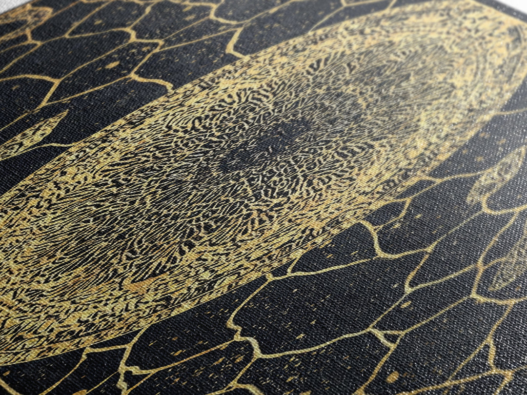 Golden Celestial Sun Orb On Black Stone Wall Art, African Abstract Pattern, Spiritual Minimalist Decor, Luxury Canvas Gift