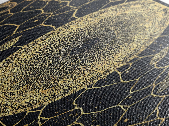 Golden Celestial Sun Orb On Black Stone Wall Art, African Abstract Pattern, Spiritual Minimalist Decor, Luxury Canvas Gift