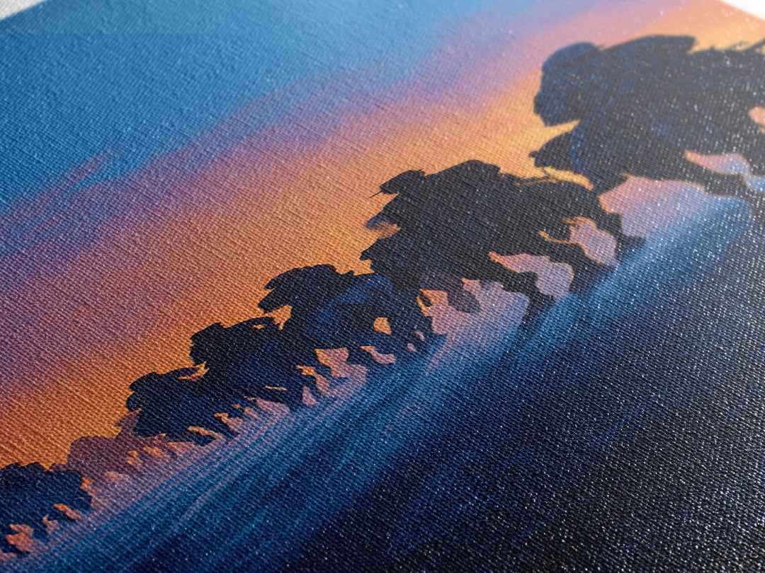 Dawn Camel Caravan In Blue Desert Canvas Print, African Travel Wall Art, Safari Decor, Statement Artwork For Living Room