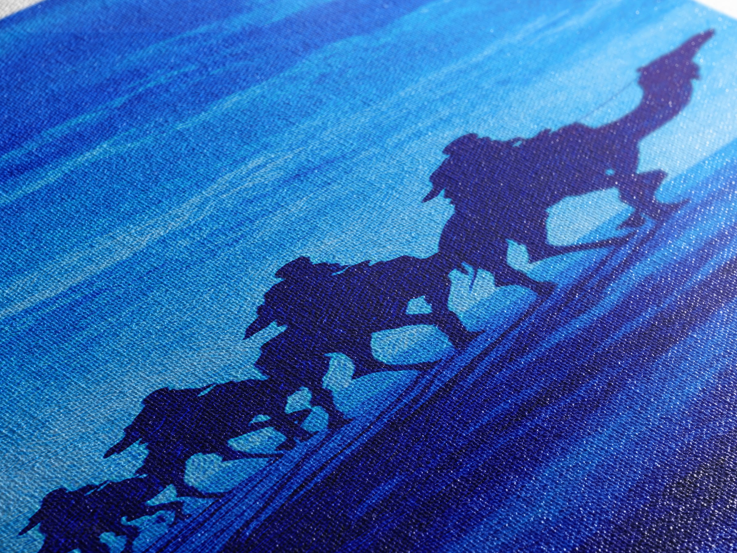 Bright Blue Camel Caravan Canvas Print, African Travel Wall Art, Sahara Desert Decor, Minimal Safari Artwork For Serene Home