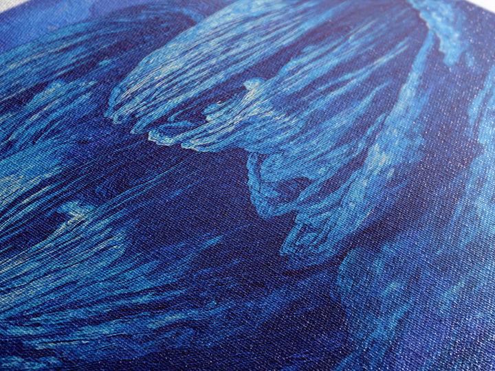 Mystic Blue Veiled Trio Canvas Print, Abstract African Portrait Wall Art, Tuareg Nomad Decor, Spiritual Indigo Artwork Gift
