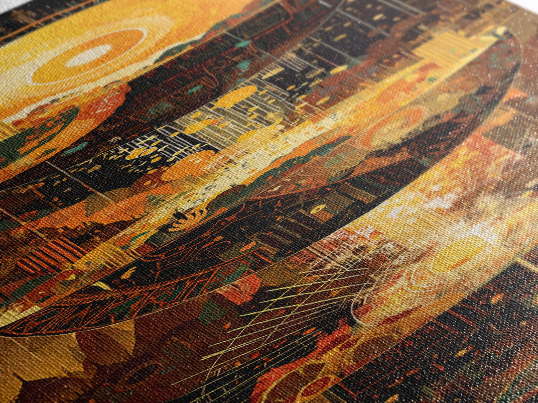 Glowing Solar City And Floating Worlds Canvas Print, Afrofuturism Decor, African Inspired Abstract, Modern Black Art, Statement Wall Decor