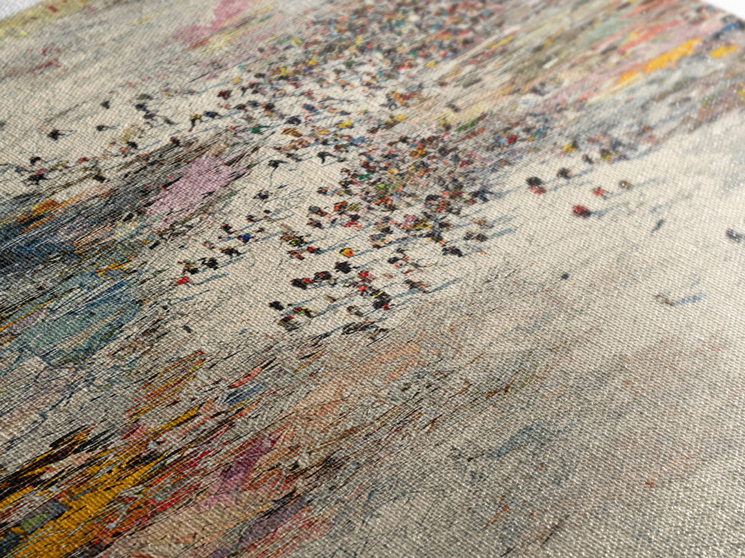 Abstract Crowd River Scene With Tiny Figures Wall Art, Modern African Art Print, Textured City Movement Home Decor Gift Idea