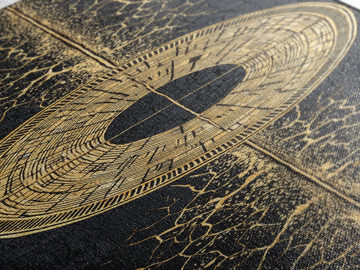 Gold Tribal Sun Disc On Cracked Black Texture Wall Art, African Abstract Decor, Modern Afrocentric Canvas, Statement Home Decor