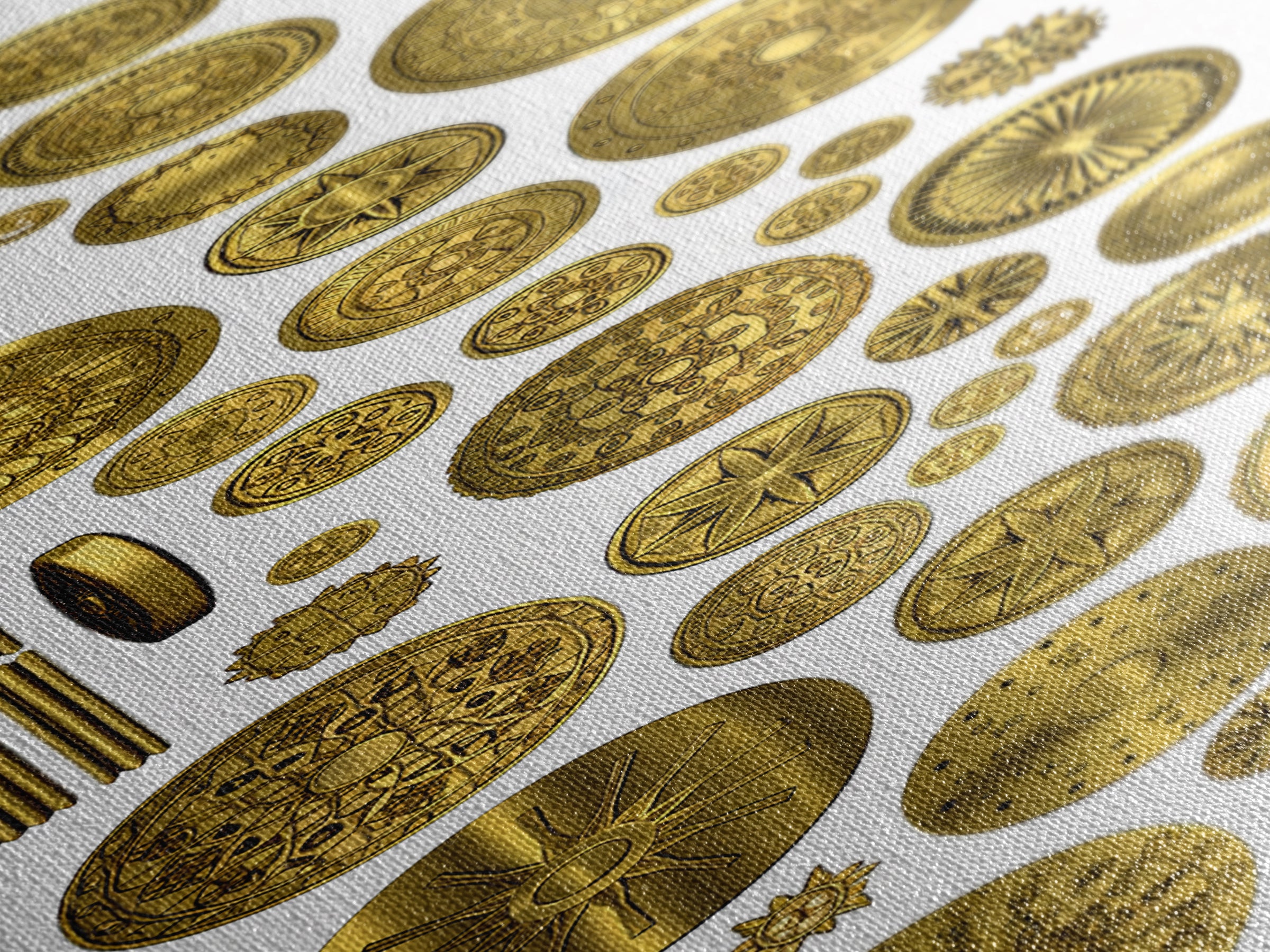 Golden Medallion Symbols On White Canvas Print, African Inspired Geometric Wall Art, Tribal Patterns, Luxury Home Decor Gift
