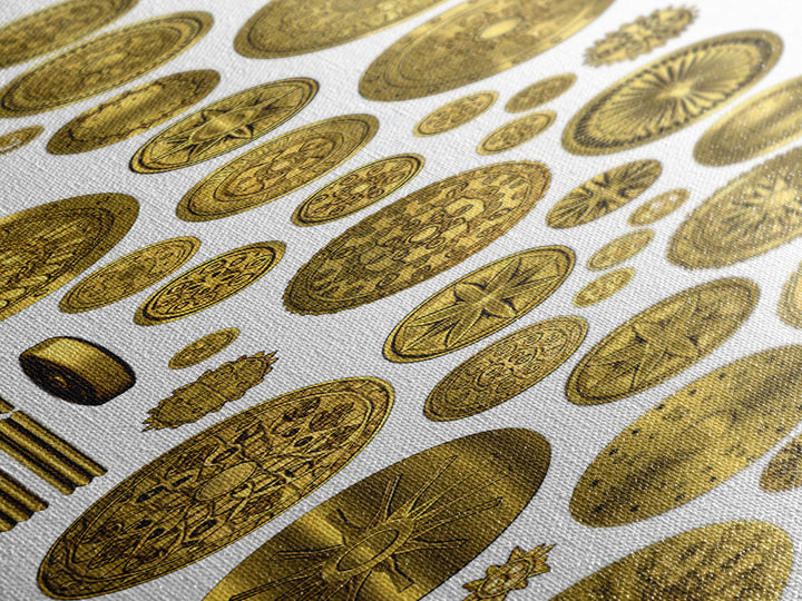 Golden Medallion Symbols On White Canvas Print, African Inspired Geometric Wall Art, Tribal Patterns, Luxury Home Decor Gift
