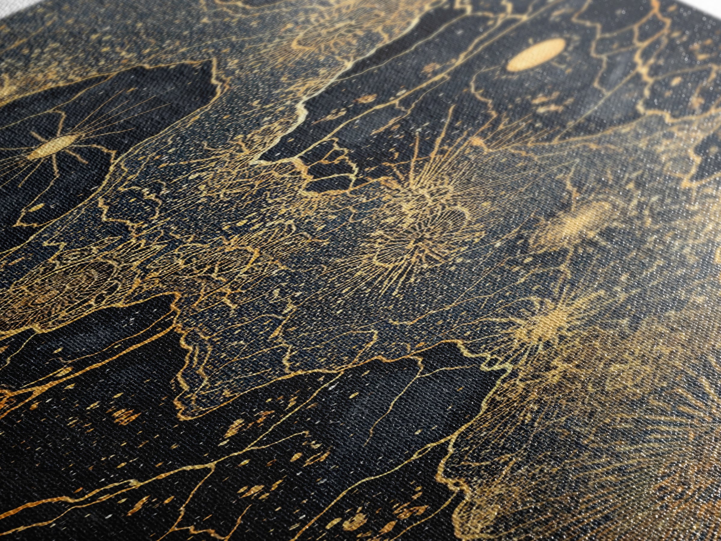 Gold Celestial African Woman Figure On Black Map Lines, Wall Art, Abstract African Art Print, Luxury Canvas Decor Gift For Her