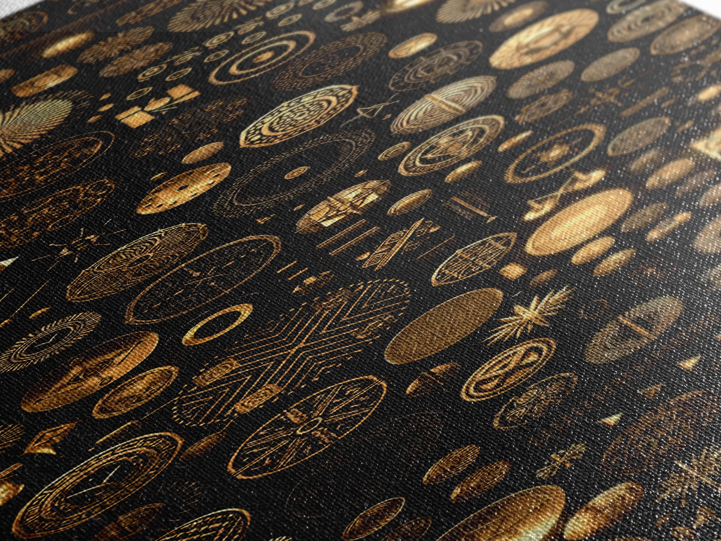Gold African Symbol Collage On Black Wall Art, Geometric Tribal Decor, Afrocentric Patterns, Modern Canvas Print Unique Gift