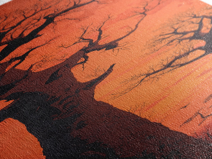 Orange Sunset Baobab Silhouette With Birds, African Wall Art, Safari Landscape, Motherland Decor, Large Canvas Print Gift