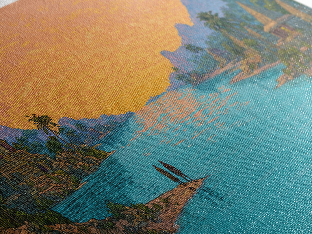 Golden Sunset Island Ruins Canvas Print, African Landscape Wall Art, Tropical Nature Scene Art, Coastal Home Decor Gift For Her