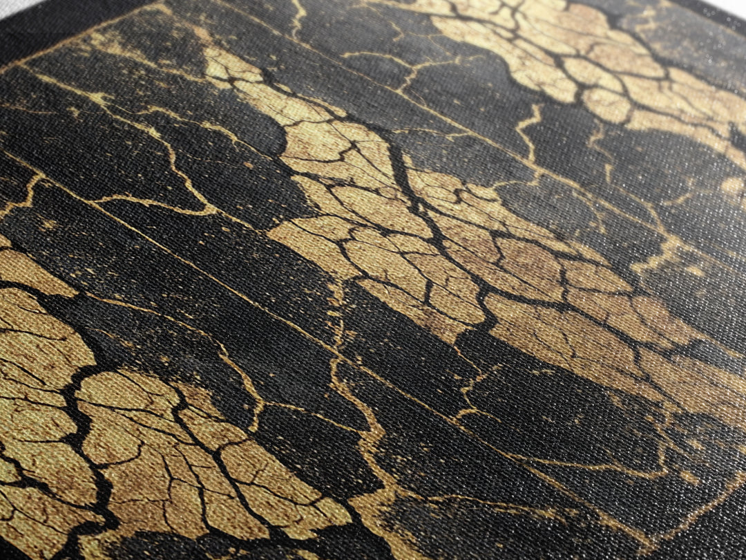 Black And Gold Cracked Triptych Abstract Wall Art, African Inspired Luxury Canvas Decor, Modern Textured Statement Print