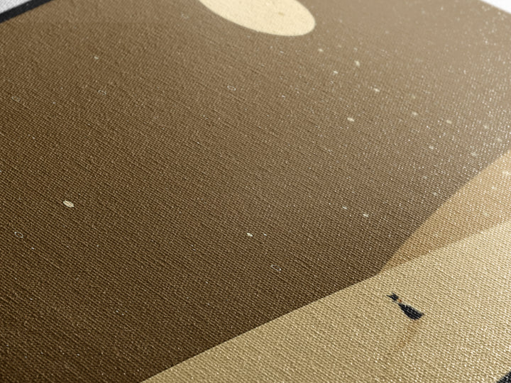 Lone Traveler In Moonlit Sahara Dunes Wall Art, Minimalist African Landscape, Desert Night Canvas, Earth Tone Boho Home Decor
