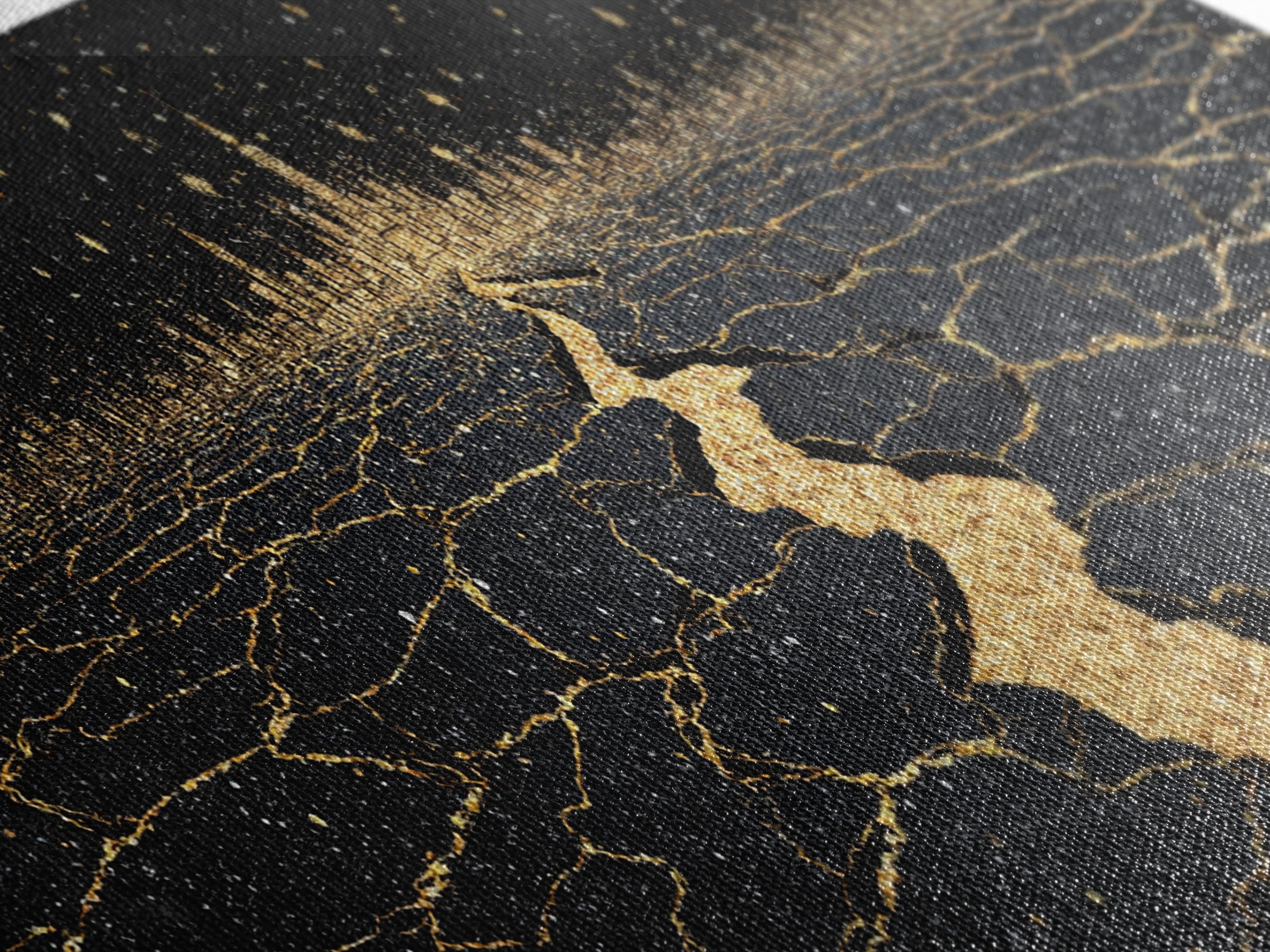 Black Gold Cracked Earth Pathway Canvas Print, Abstract Landscape Wall Decor, Dramatic Modern Art For Office Home Decor Gift