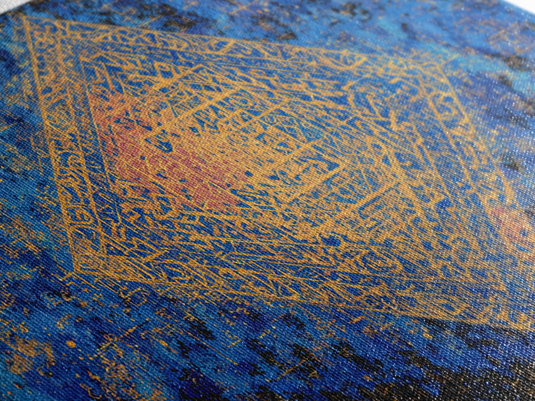 Blue And Gold Sacred Geometry Canvas Print, Abstract Islamic Pattern Wall Decor, Boho Geometric Home Decor Housewarming Gift