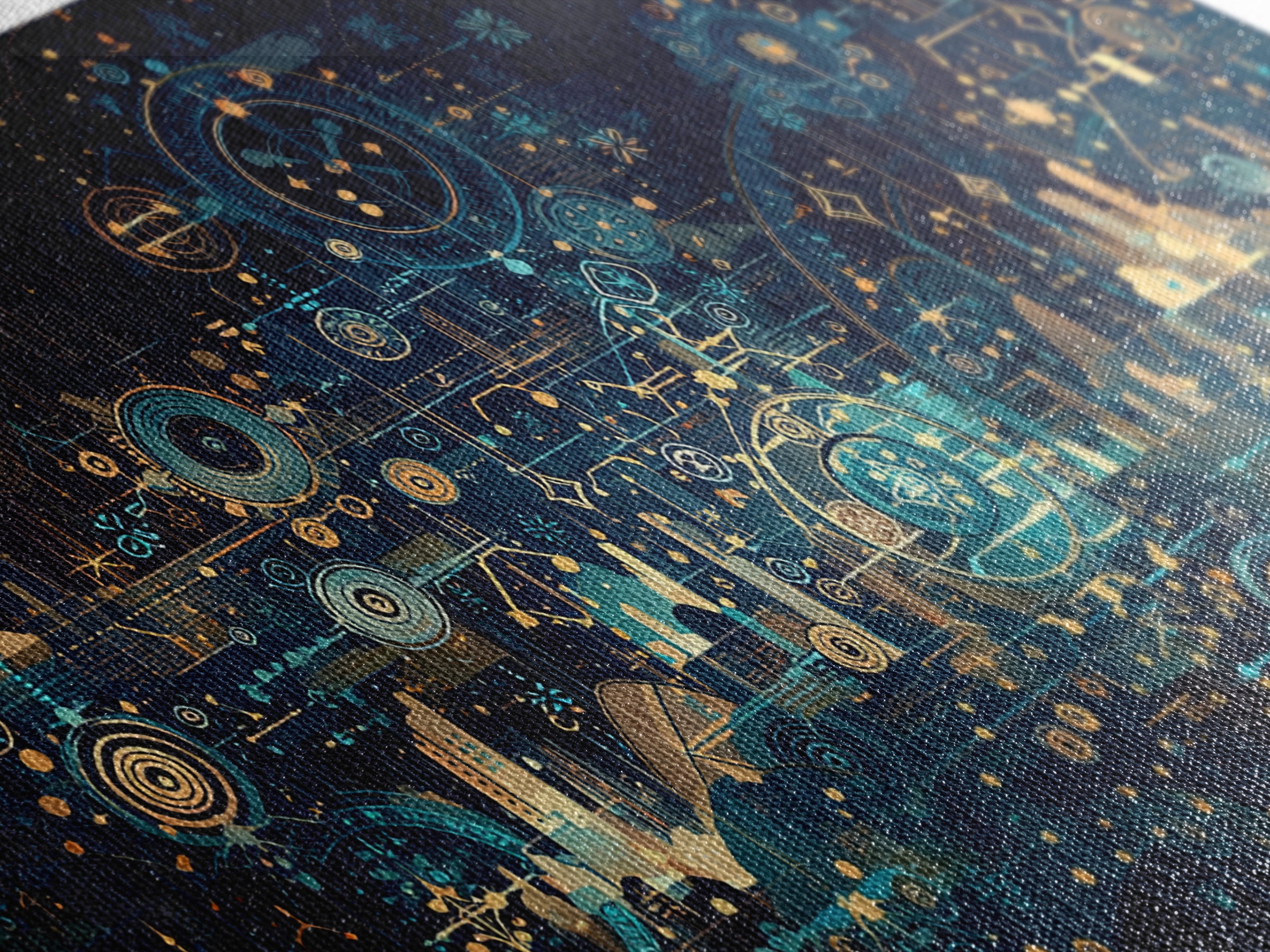 Teal Celestial Blueprint Wall Art, Abstract Science Diagram Canvas Decor, Modern Geometric Office Decor Unique Gift For Him