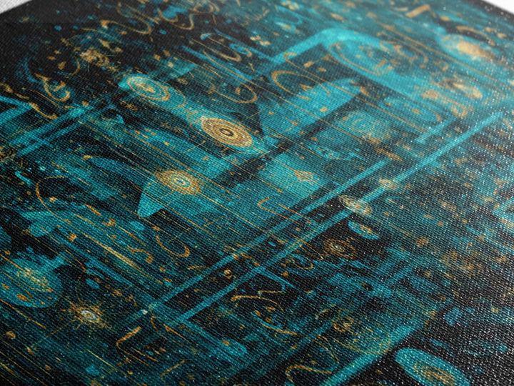 Turquoise Arabic Calligraphy Canvas Print, Abstract Islamic Script Wall Decor, Gold Teal Modern Home Decor Statement Piece