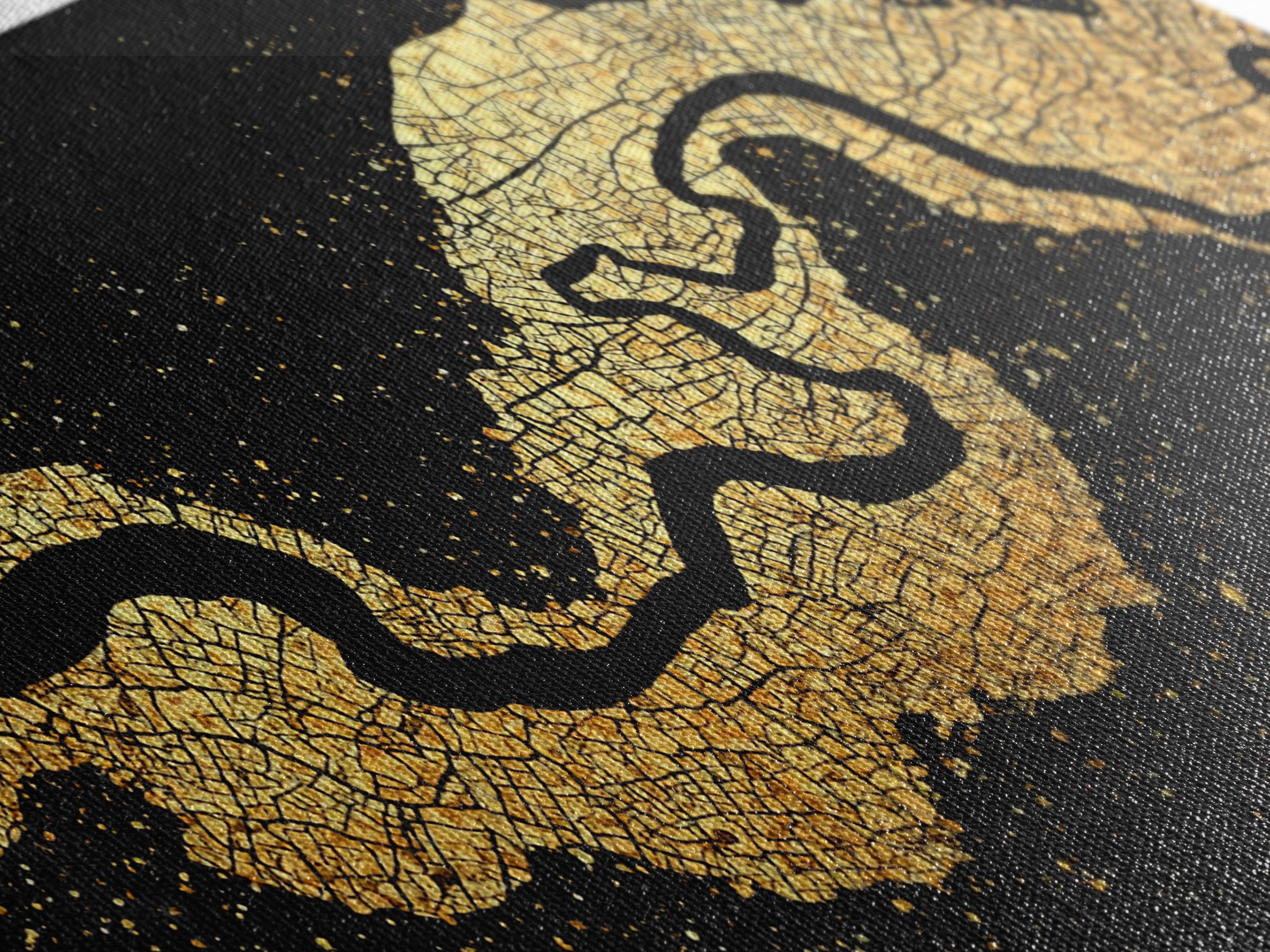 Black And Gold River Map Wall Art, Abstract Earth Tone Landscape Canvas Decor, Modern Minimalist Statement Piece For Home Decor