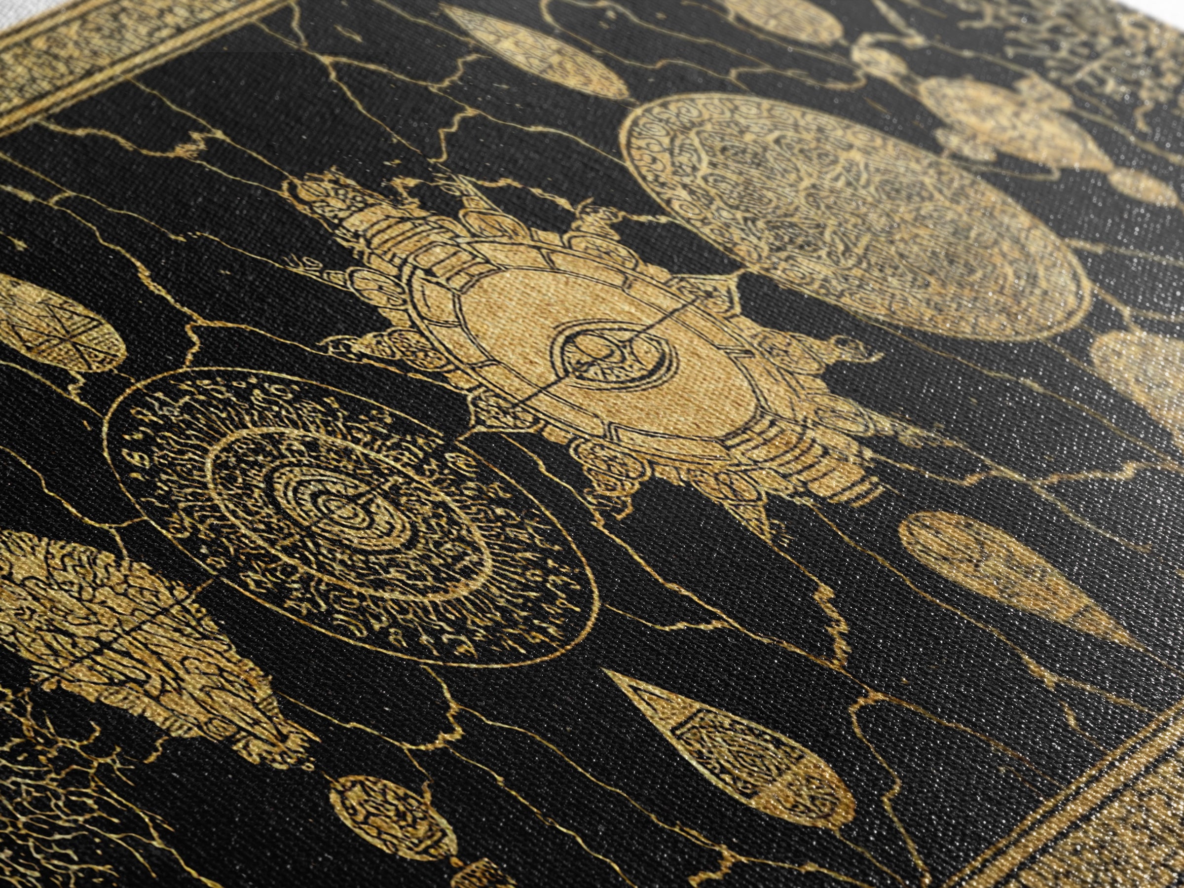 Black Gold Ornamental Mandala Canvas Print, Sacred Geometry Wall Decor, Luxury Boho Pattern Home Decor Statement Piece Gift For Her