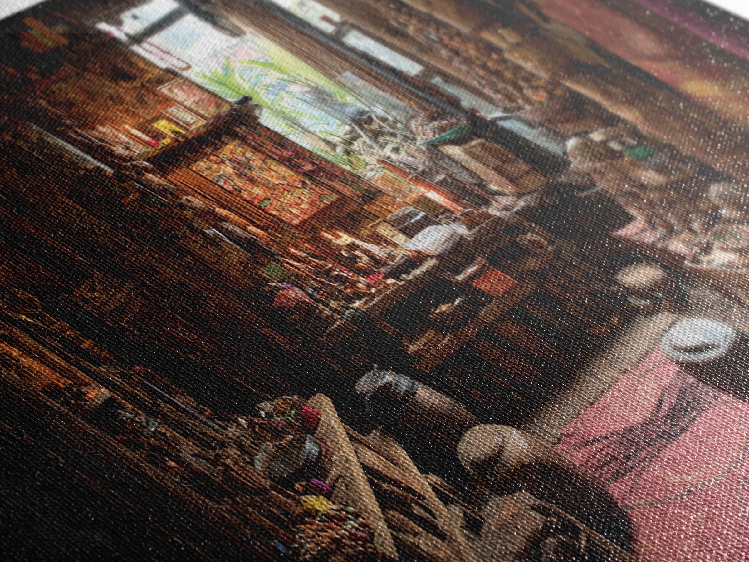 Moody African Market Interior Wall Art, Tribal Objects And Textiles, Cultural Home Decor, Boho Canvas Print For Living Room