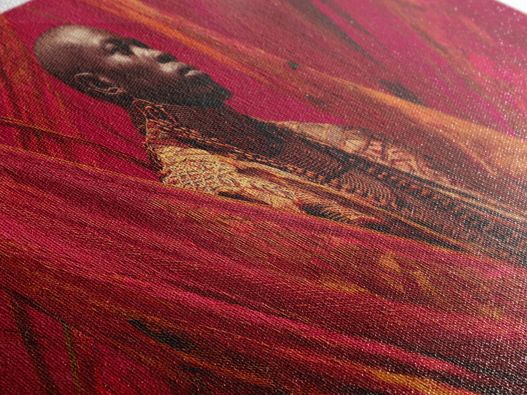 Regal African Man In Red Fabric Wall Art, Contemporary Portrait, Afrocentric Fashion Canvas Print, Bold Home Decor Gift For Him