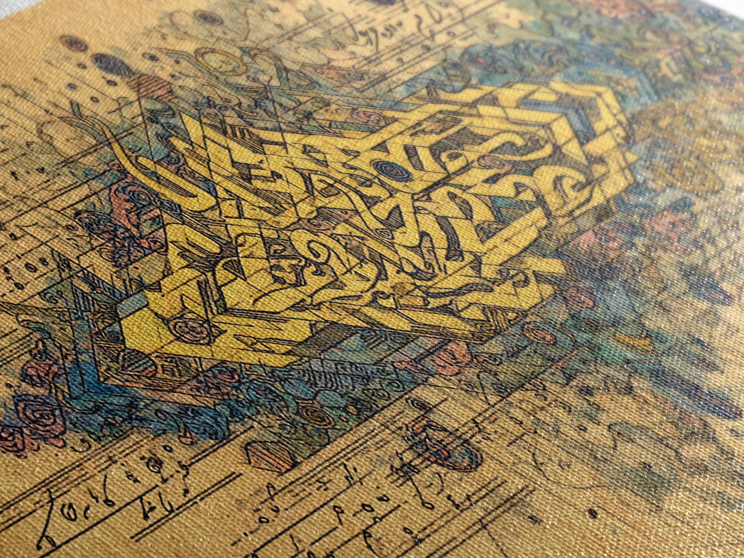 Golden Arabic Calligraphy On Parchment Wall Art, Abstract Gold Line Artwork, Islamic Inspired Home Decor, Luxury Canvas Gift