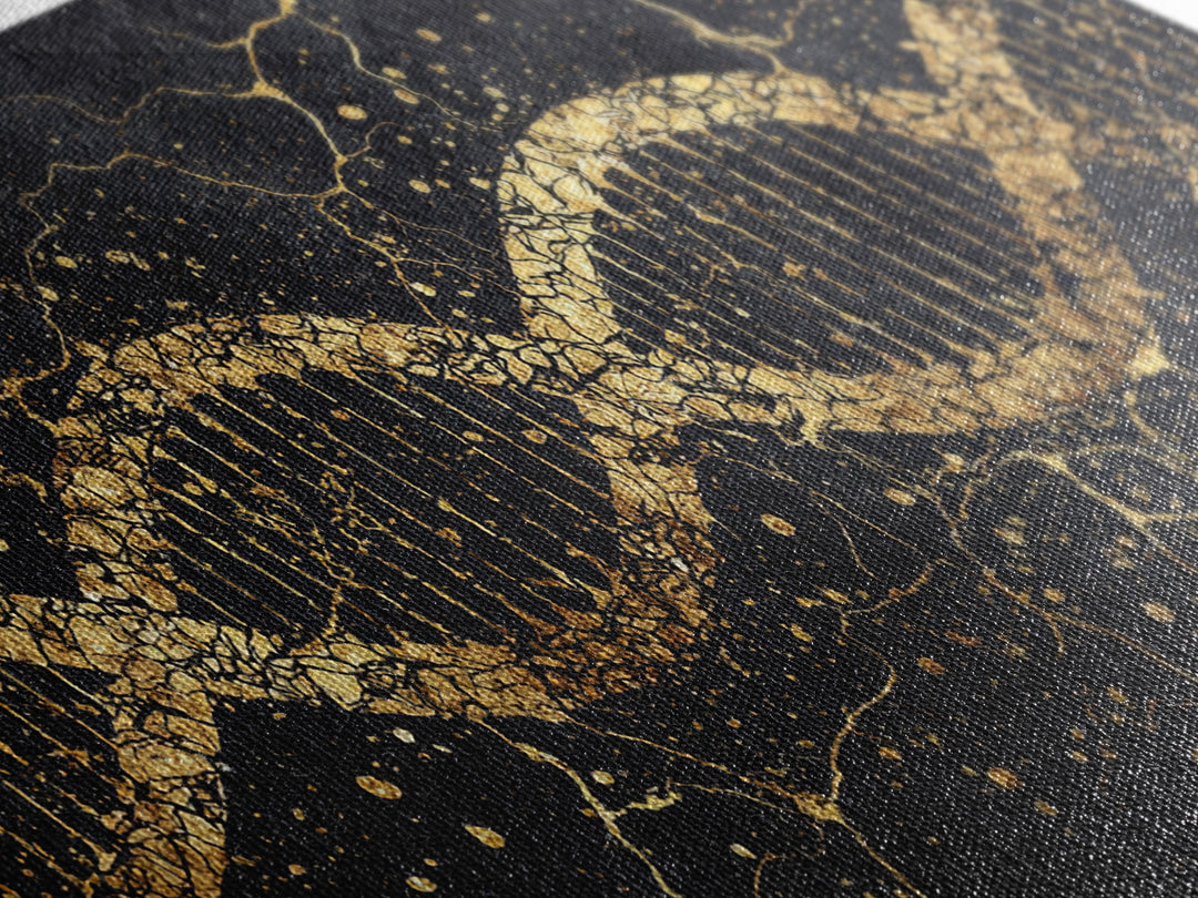 Gold DNA Helix On Black Marble Canvas Print, Science Inspired Abstract Wall Art, Modern Biology Decor, Luxury Office Artwork