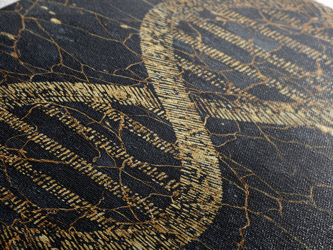 Ancient Gold DNA Strand Canvas Print, Black Marble Science Wall Art, Abstract Biology Decor, Luxury Modern Office Artwork