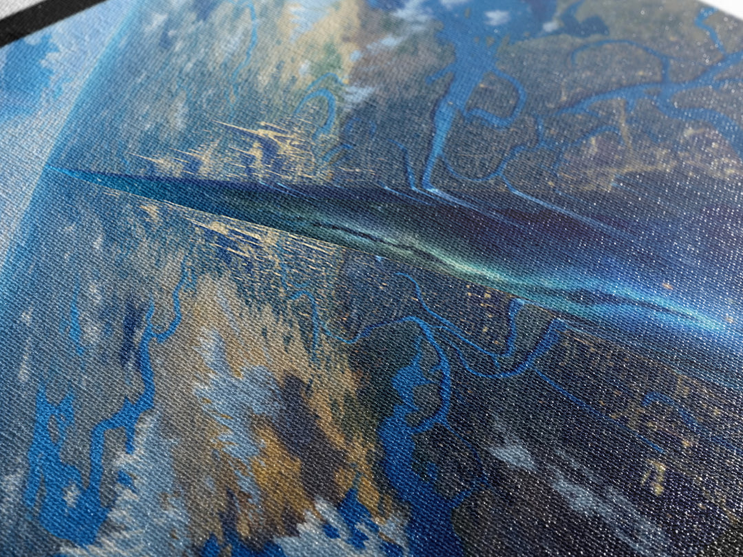 Futuristic Sky Spire Over Earth City Wall Art, Blue Sci Fi Landscape, Modern Canvas Art, Office Decor, Statement Wall Decor