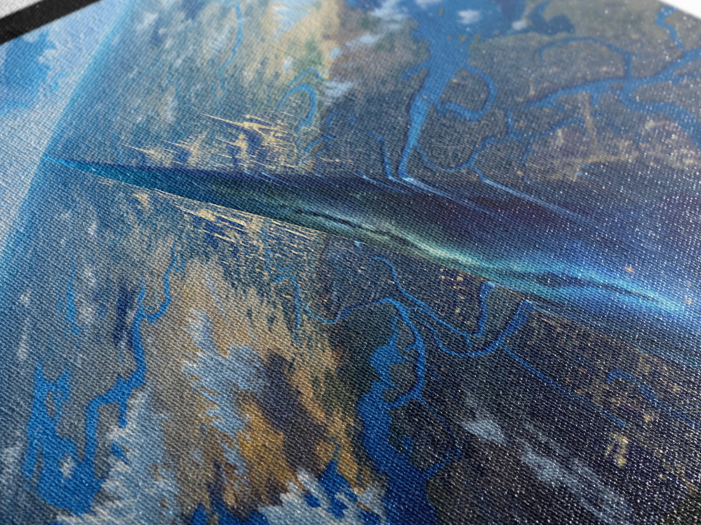 Futuristic Sky Spire Over Earth City Wall Art, Blue Sci Fi Landscape, Modern Canvas Art, Office Decor, Statement Wall Decor