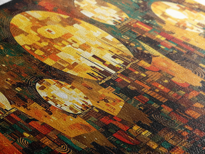 Golden Sun Mosaic City Wall Art, Abstract African Art Decor, Teal And Orange Canvas Print, Cultural Wall Art, Vibrant Decor