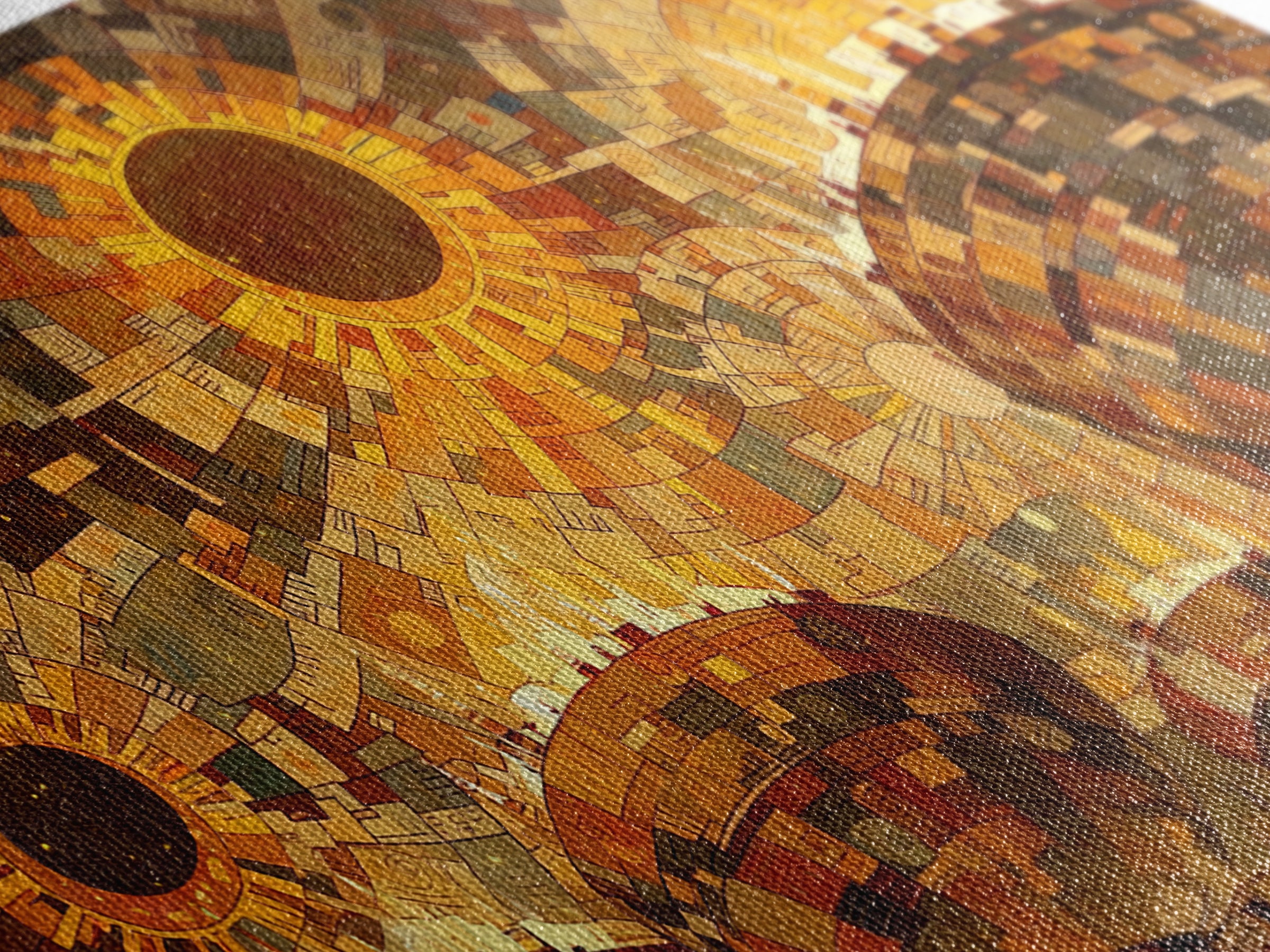 Radiant Golden Suns Over Dome City Wall Art, Abstract African Art Print, Burnt Orange Art, Modern Canvas Art, Bold Wall Decor
