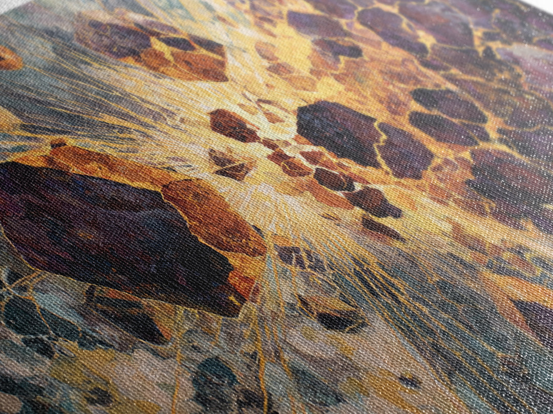 Exploding Gemstone Abstract Wall Art, Modern African Art Canvas Print, Gold Crackle Luxury Decor, Cosmic Statement Artwork