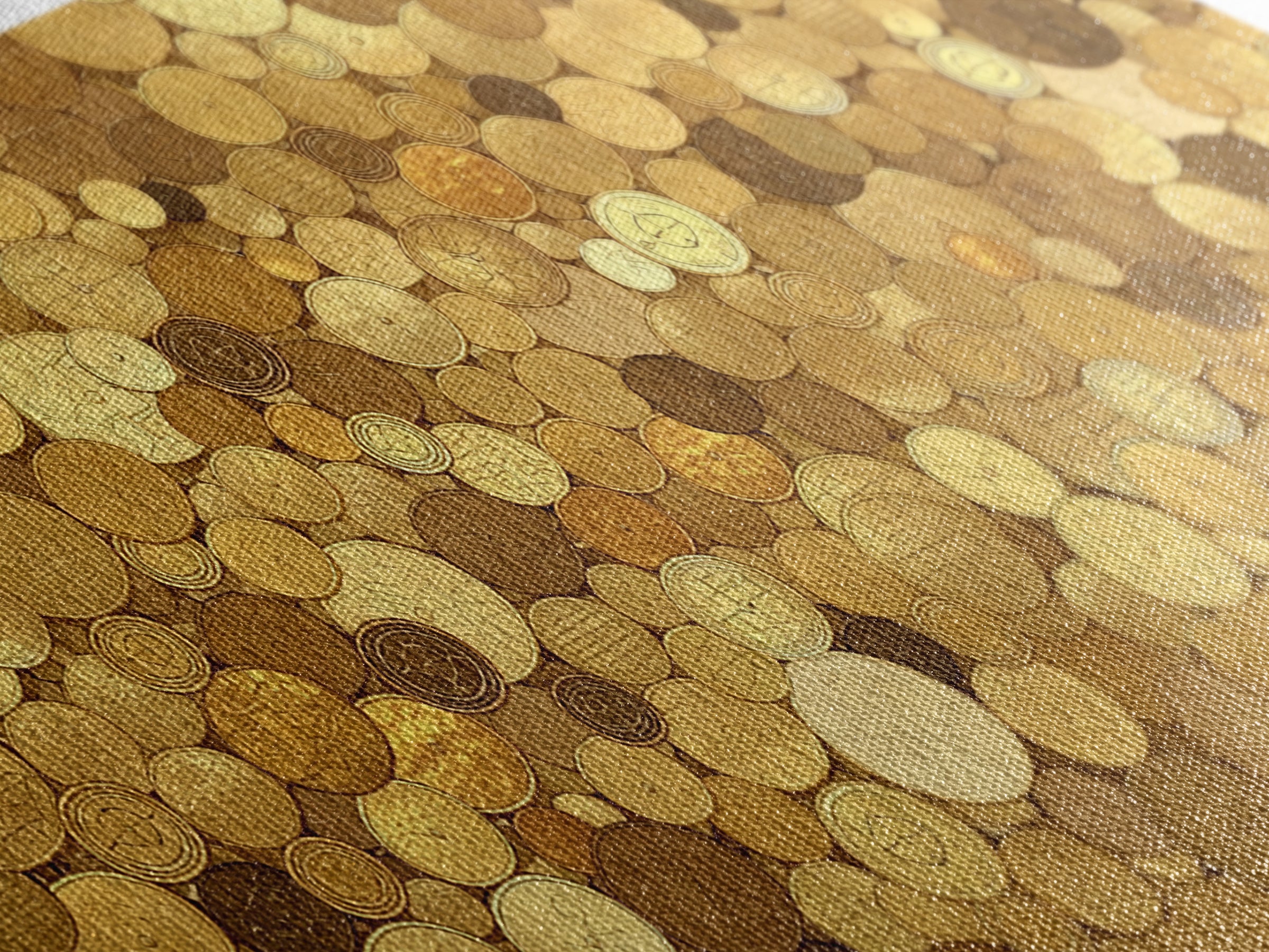 Golden Coin Disc Mosaic Wall Art, African Inspired Canvas Print, Textured Art Print, Gold Circle Pattern Home Decor Gift
