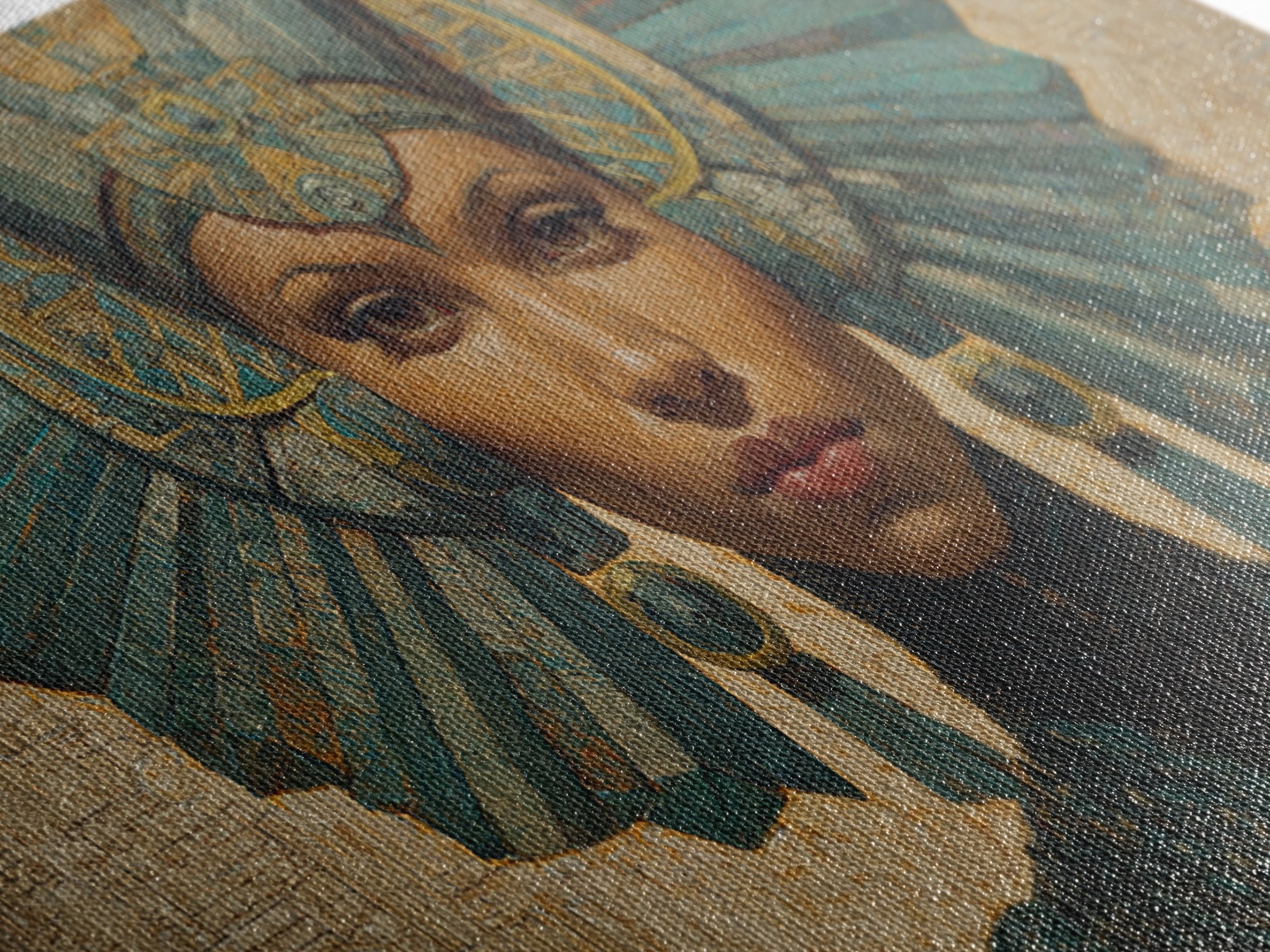 Regal Egyptian Queen Headdress Canvas Print, African Portrait Wall Art, Teal Gold Cultural Decor, Goddess Home Decor Gift