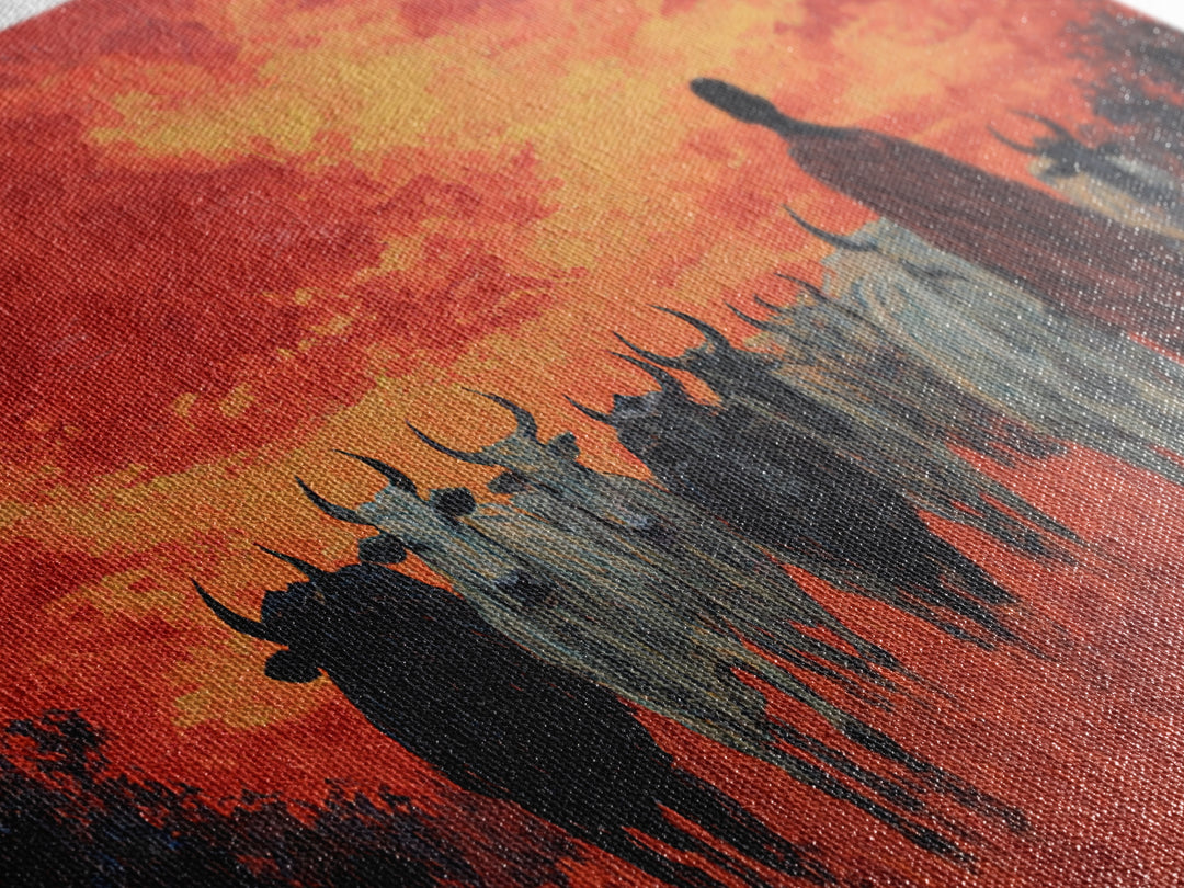 Red Sunset Cattle Drive Wall Art, Maasai Herder Safari Painting, African Landscape Decor, Dramatic Canvas Print For Home