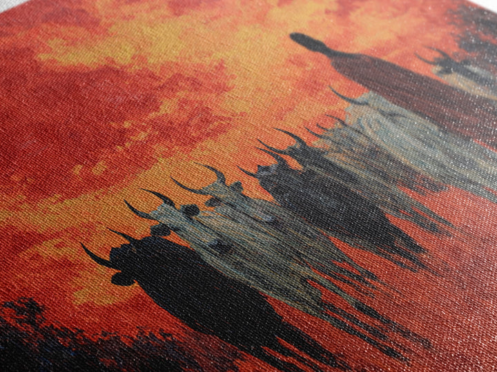 Red Sunset Cattle Drive Wall Art, Maasai Herder Safari Painting, African Landscape Decor, Dramatic Canvas Print For Home