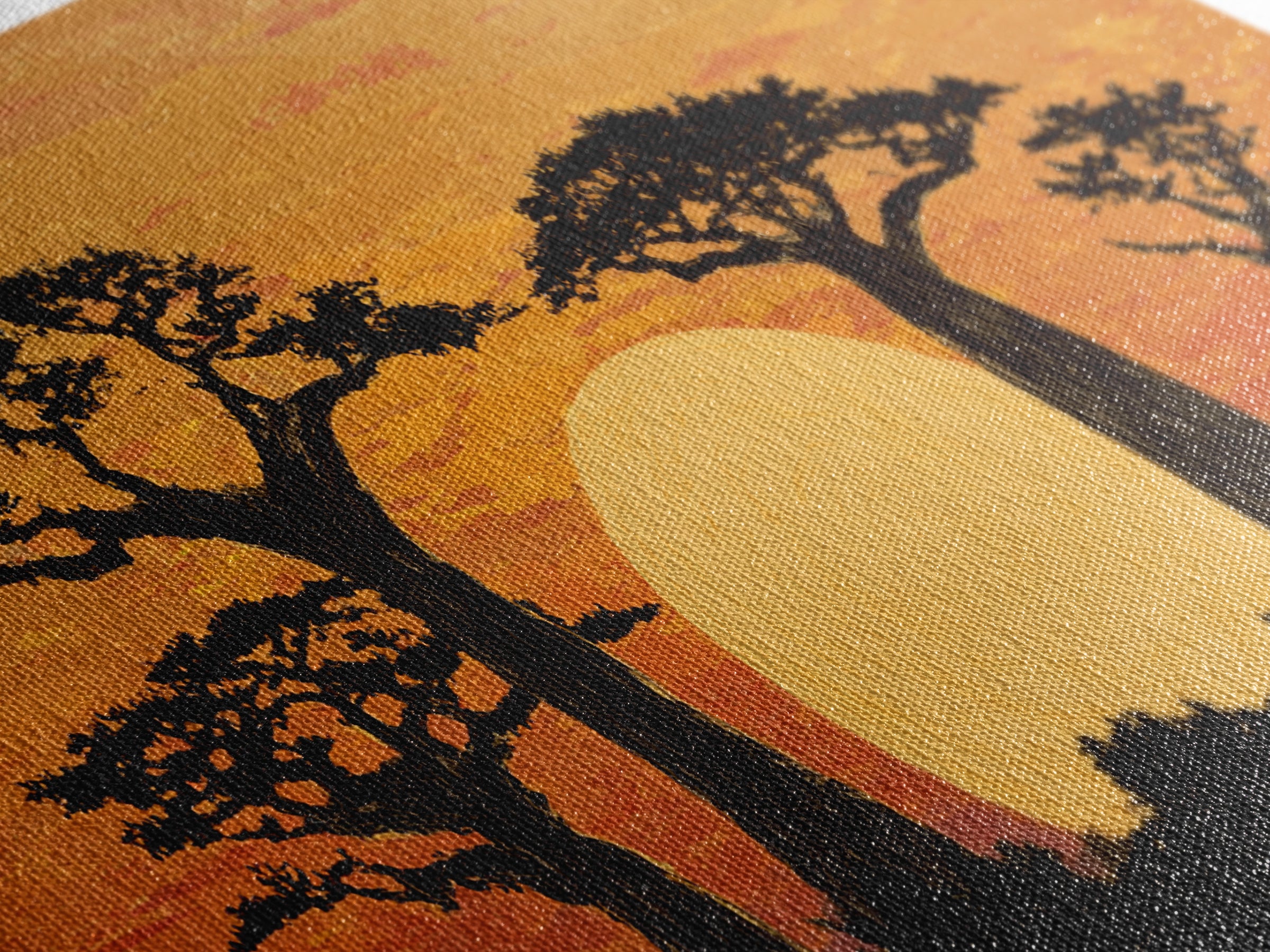 Golden Baobab Sunset Silhouette Wall Art, African Landscape Canvas Decor, Safari Tree Print, Warm Orange Living Room Gift