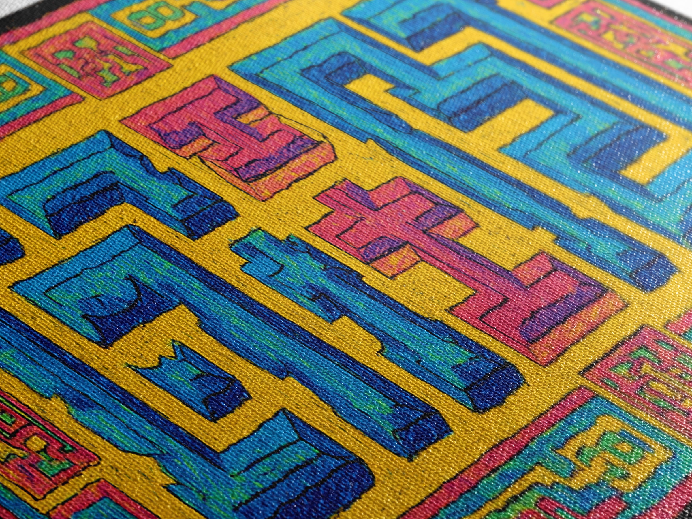 Bright African Geometric Textile Canvas Print, Ankara Inspired Pattern Wall Decor, Colorful Tribal Art, Boho Home Accent